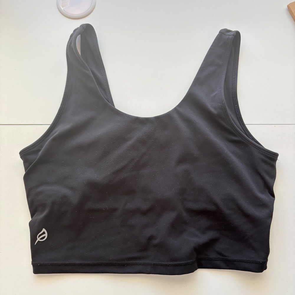 Ptula Crop Top Tank Women Large Black Scoop Neck Athletic Activewear